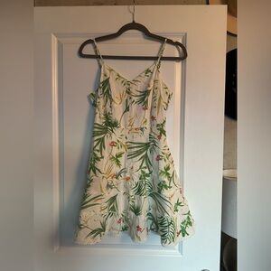 A Loves A Tropical Floral Ruffle Linen Blend Vacation Resortwear Sun Dress